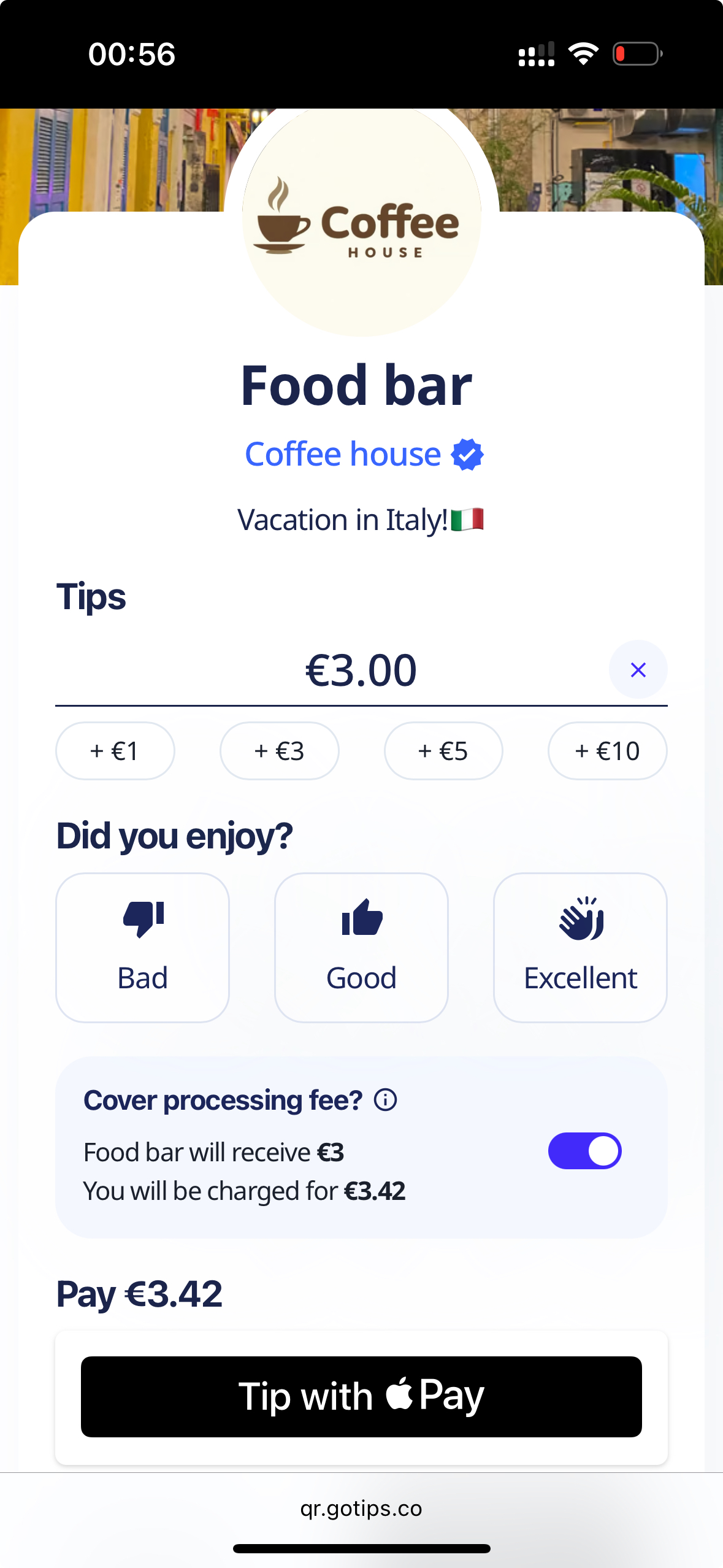 Custom QR tipping page