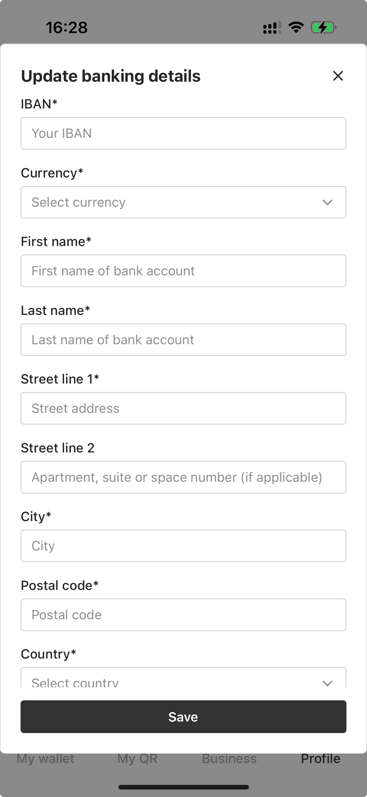 Update payout info modal window