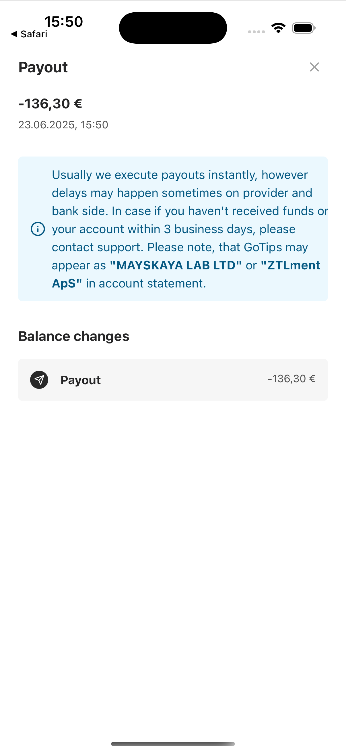 Full transaction list