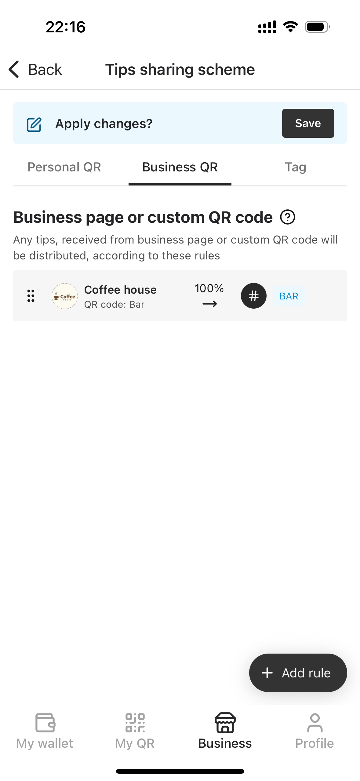 Tips distribution to bar
