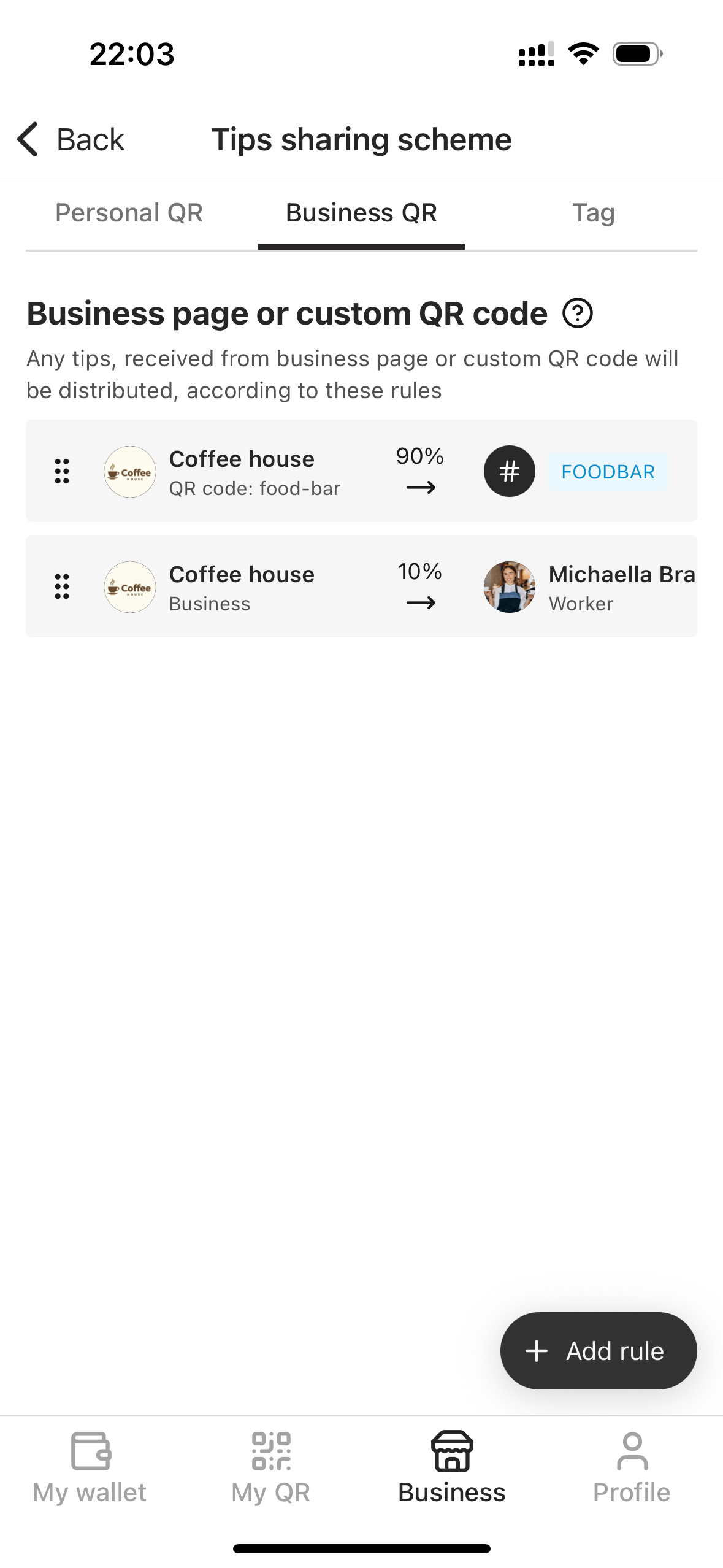 Business QR Rule list