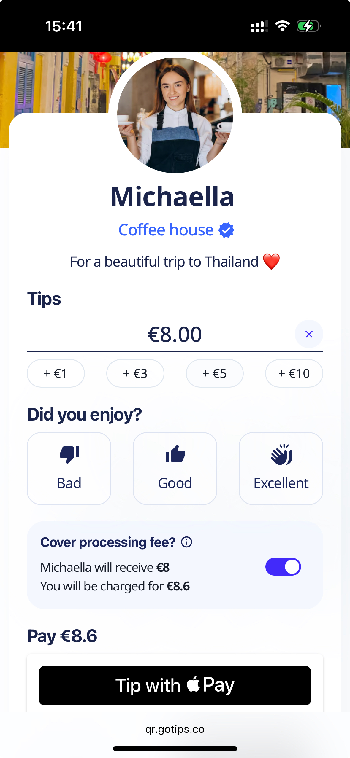 Personal tipping page