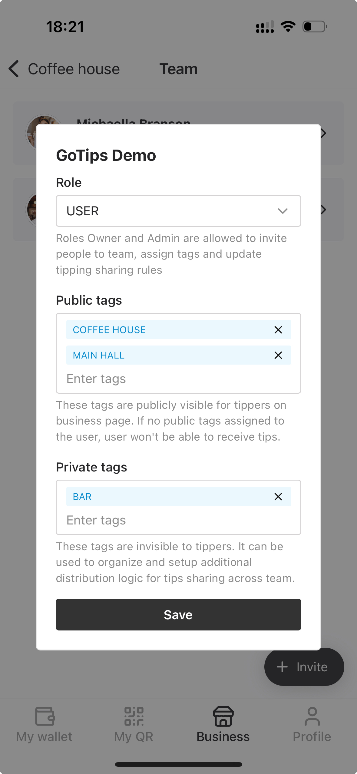 Assign tags to member